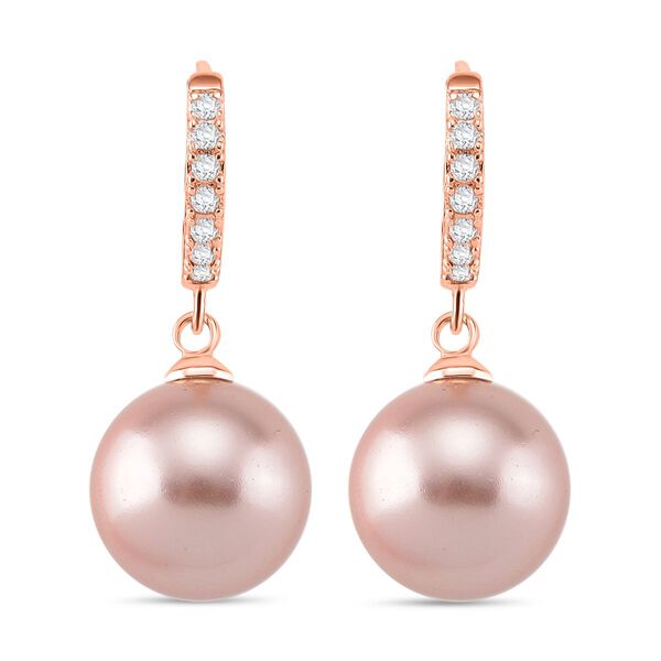 Rosa Muschelkernperle und Zirkonia Ohrringe image number 0