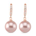 Rosa Muschelkernperle, Weißer Zirkonia Ohrringe, Nickelfreies Rosa Messing