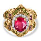 Afrikanischer Rubin (Fissure gefüllt), Natürlicher Chromdiopsid Ring, 925 Silber Gelbgold Vermeil (Größe 19.00) ca. 3.49 ct