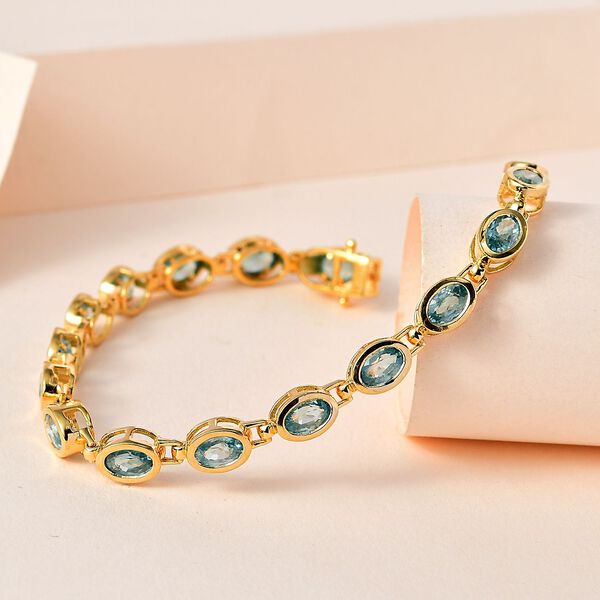 Kambodschanischer blauer Zirkon Armband, ca. 18 cm 925 Silber vergoldet ca. 12.53 ct image number 2