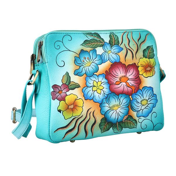SUKRITI- Echtleder Crossbody Tasche mit Blumenmuster, grün image number 4