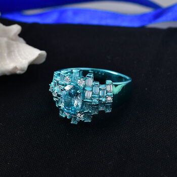 D'Joy AA blauer Zirkon und Moissanit Ring - 3,12 ct.