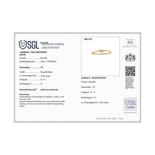 LUXURIANT DIAMOND- SI Labor Diamant 19cm Armband, 925 Silber 750 Gelbgold Vermeil - 2,51 ct. image number 6
