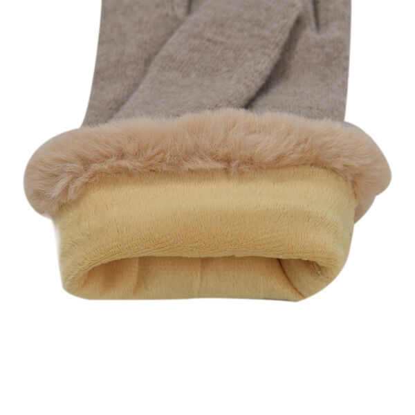 LA MAREY - Kaschmirwolle Handschuhe mit Kunstfell Bordüre, Beige image number 4