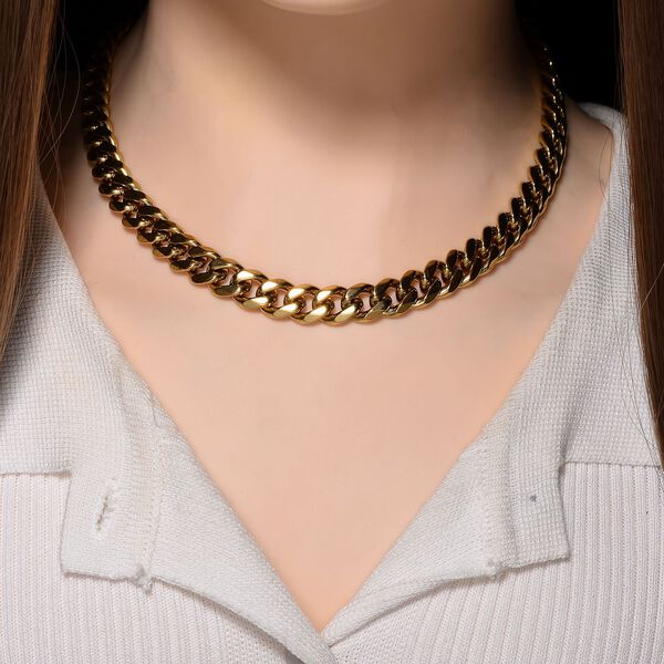 316L Edelstahl IP-Gelbbeschichtung Panzer Edelstahl Halskette ca. 45 cm ca. 56,00g image number 2