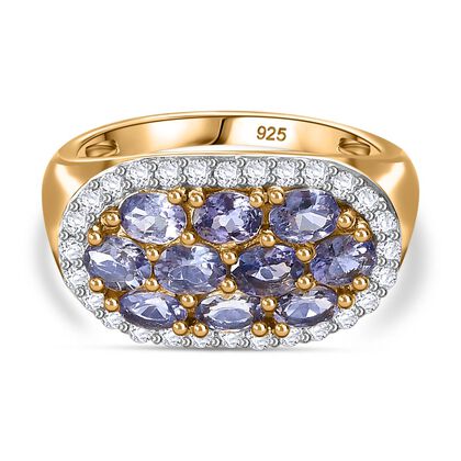 Tansanit, Wei&szlig;er Zirkon Ring 925 Silber 750 Gelbgold Vermeil (Gr&ouml;&szlig;e 20.00) ca. 2,01 ct