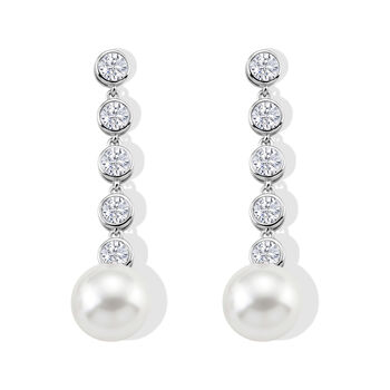 D'Joy Wei&szlig;e Edison Perle (10-11 mm), Moissanit Ohrringe 925 Silber Rhodiniert