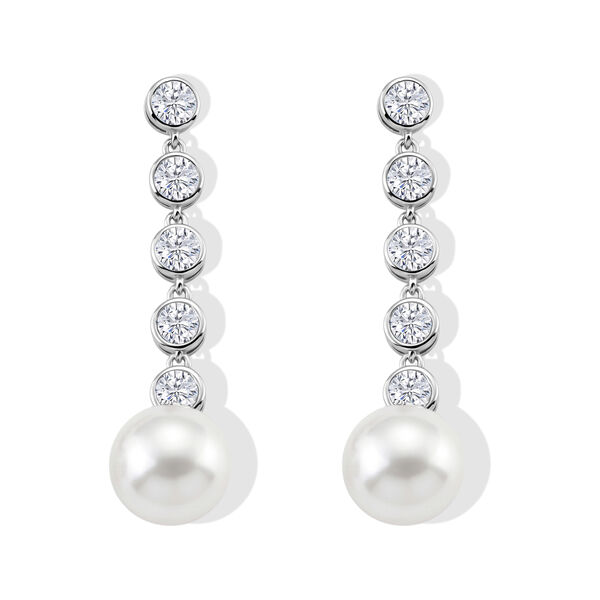 D'Joy Wei&szlig;e Edison Perle (10-11 mm), Moissanit Ohrringe 925 Silber Rhodiniert