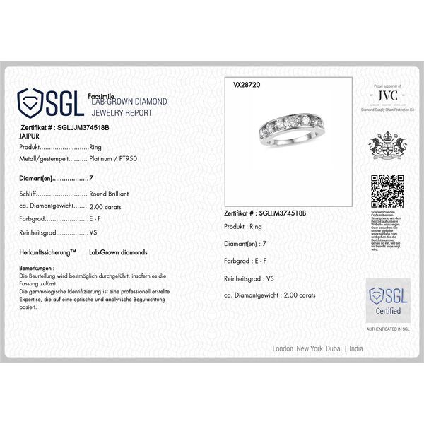 LUXURIANT SGL zertifizierter VS-EF Labor Diamant Ring in 950 Platin - 2 ct. image number 7