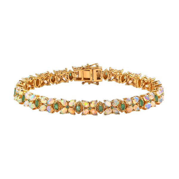 Nat&uuml;rliches, &auml;thiopisches Welo Opal und Kagem sambisches Smaragd-Armband, 20 cm - 9,21 ct.