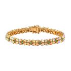 Natürliches, äthiopisches Welo Opal, Kagem Sambisches Smaragd Armband, ca. 20 cm, 925 Silber vergoldet ca. 9,21 ct