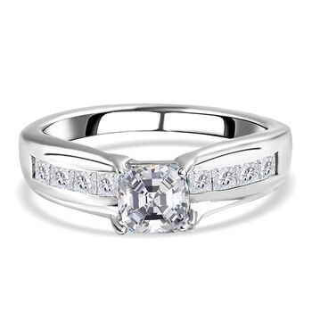 Moissanit Ring, 925 Silber platiniert (Gr&ouml;&szlig;e 21.00) ca. 1.15 ct