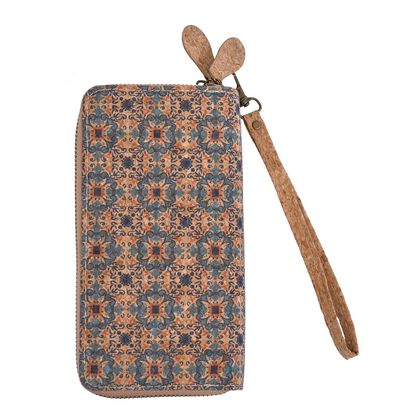 Kork Brieftasche mit RFID Schutz, ethnisches Muster, Khaki