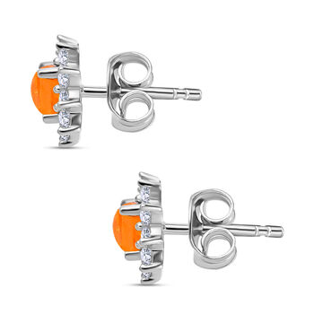 Feueropal, Wei&szlig;er Zirkon Ohrringe 925 Silber ca. 0.96 ct