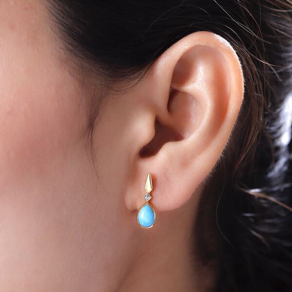 Amerikanische, nat&uuml;rliche Sleeping Beauty T&uuml;rkis und wei&szlig;e Zirkon-Ohrringe, 925 Silber vergoldet ca. 1,50 ct image number 3