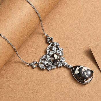 Der Schimmer der Natur - Erdnuss Holz Jaspis Halskette ca. 45 cm 316L Edelstahl ca. 16.88 ct