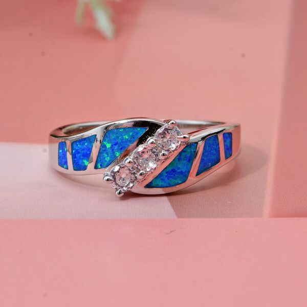 Simulierter blauer Opal und Zirkonia Ring image number 1
