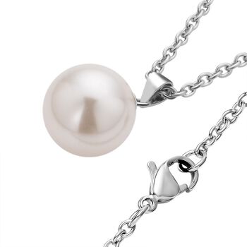 2er Set - Wei&szlig;e Muschelkernperlen (13-15 mm) Anh&auml;nger und Ohrringe, 925 Silber rhodiniert und Edelstahl