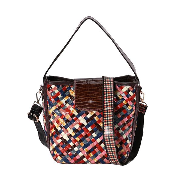 Chaos by Elsie - 100% Echtleder gewebte Tasche, dunkel