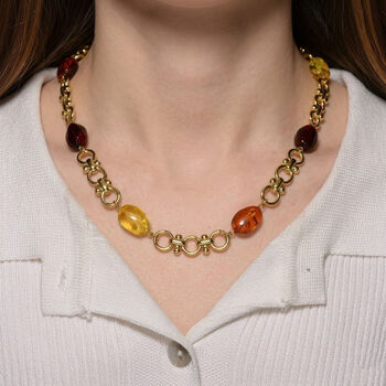 Simulierte Mehrfarbige Bernstein Halskette ca. 50 cm + 5 cm Extender, goldfarben
