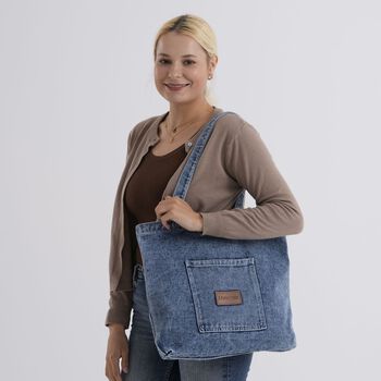 LIVMORE Shopper Tasche mit Rei&szlig;verschlussfach und Innenfach 42 x 34 x 8 cm Hellblau