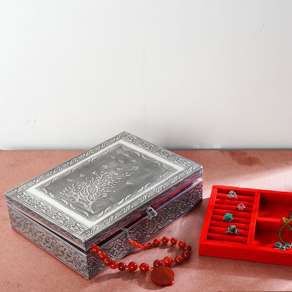 Schmuckk&auml;stchen aus Holz mit Aluminiumbeschlag, Baum-Verzierung, Silber image number 2