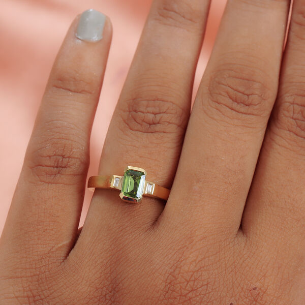 Nat&uuml;rlicher Peridot und Zirkon Solit&auml;r Ring 925 Silber vergoldet  ca. 1,00 ct image number 3