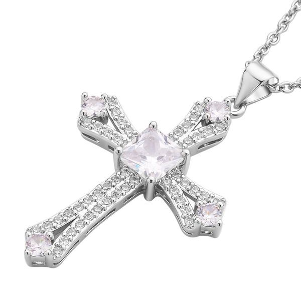 Wei&szlig;er Zirkonia Kreuz-Kette, reines Messing und Edelstahl, ca. 3.00 ct image number 4