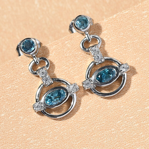 Kambodschanischer blauer und Wei&szlig;er Zirkon Ohrh&auml;nger 925 Silber platiniert&nbsp; image number 2