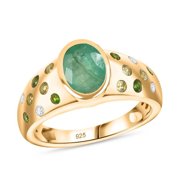 Kagem Sambischer Smaragd, Natürlicher Chromdiopsid Ring 925 Silber 750 Gelbgold Vermeil (Größe 18.00) ca. 1,52 ct image number 4