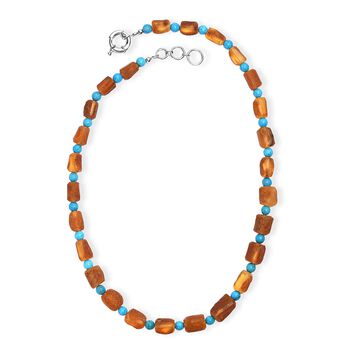 Bernstein und blaue gef&auml;rbte Magnesit 50cm Halskette - 140 ct.