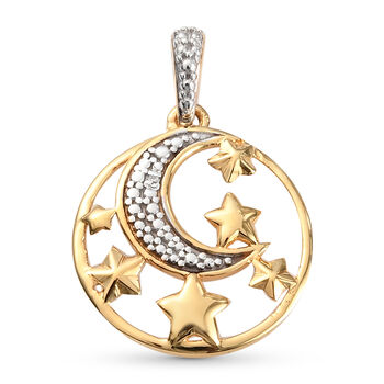 Diamant Mond und Stern Anh&auml;nger 925 Silber Gelbgold Vermeil