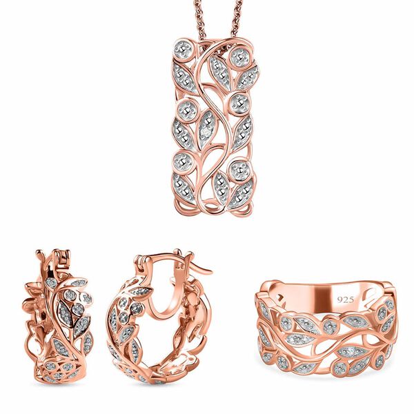 ALLORO Ring, Creolen und Anh&auml;nger mit Diamantakzenten, Silber ros&eacute;vergoldet