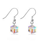 Würfel Kristall Ohrhänger, Irideszierender Glanz, Messing, rhodiniert