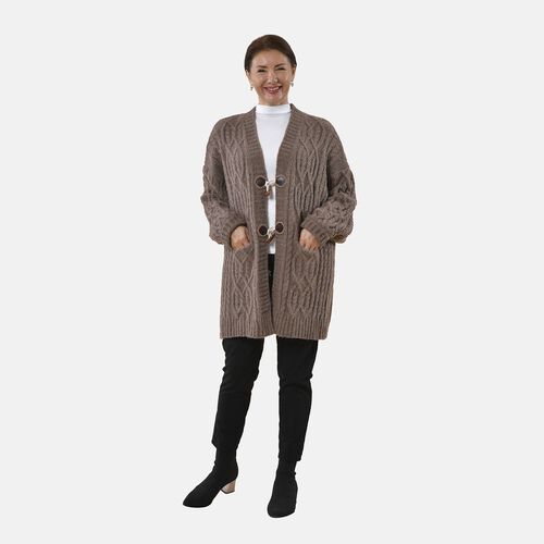 Langer Cardigan mit Schlaufe, Braun image number 0