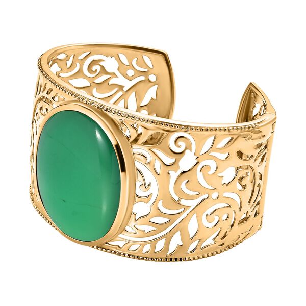 Grüner Onyx Armreif ca. 19 cm Reines Messing vergoldet ca. 65,14 ct. image number 4