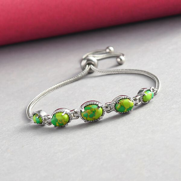 Grünes Mojave-Türkis Armband, ca. 26.75 cm, Ionenbeschichteter Stahl ca. 3,80 ct image number 2