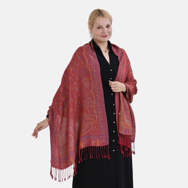 Jacquard Paisley-Schal mit Fransen, 170cm x 75cm, Rot image number 3