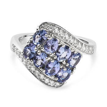 Tansanit und Zirkon Ring 925 Silber platiniert (Gr&ouml;&szlig;e 16.00) ca. 1,73 ct