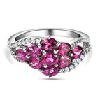 Rhodolith Granat und wei&szlig;er Zirkon-Ring, 925 Silber platiniert (Gr&ouml;&szlig;e 16.00) ca. 2,21 ct