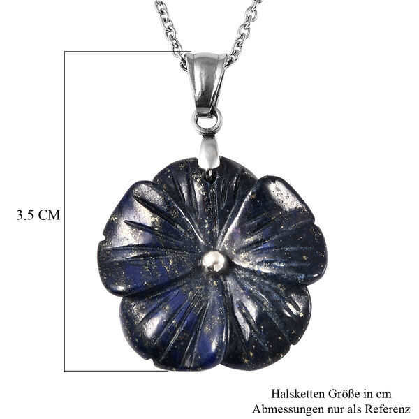 Floral geschnitzter, Lapislazuli-Anhänger mit Kette, ca. 50 cm in Edelstahl image number 5