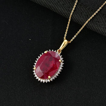 LUXURIANT - AA Niassa Rubin, Lab Grown Diamant Schmuckset ca. 50 cm 925 Silber 750 Gelbgold Vermeil ca. 20,84 ct.