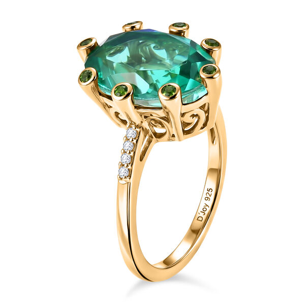 D'Joy Pfau Quarz Triplette, Nat&uuml;rlicher Chromdiopsid Ring 925 Silber 750 Gelbgold vermeil (Gr&ouml;&szlig;e 17.00) ca. 6,60 ct image number 4