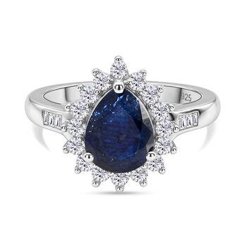 Masoala Saphir (Fissure gef&uuml;llt) und Zirkon Ring 925 Silber platiniert (Gr&ouml;&szlig;e 16.00) ca. 3,11 ct