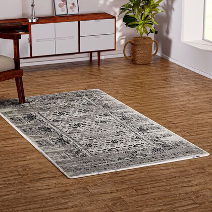 Stilvoller Webteppich Hochflor-Polyester, 91 x 152 cm, Creme