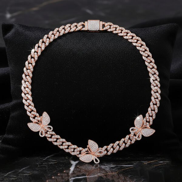 DESIGNER INSPIRIERT Schmetterling Wei&szlig;er Kristall Halskette ca. 45 cm, Rosenfarben image number 2
