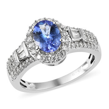 Tansanit und Zirkon Ring 925 Silber Platin (Gr&ouml;&szlig;e 18.00) ca. 1,76 ct