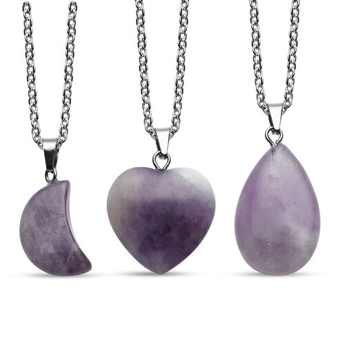 3er- Set afrikanische Amethyst-Anhänger mit Kette, ca. 50 cm, Edelstahl ca. 40,00 ct image number 0