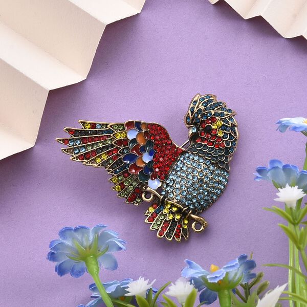 Mehrfarbiger Kristall Papagei Brosche emailliert image number 2