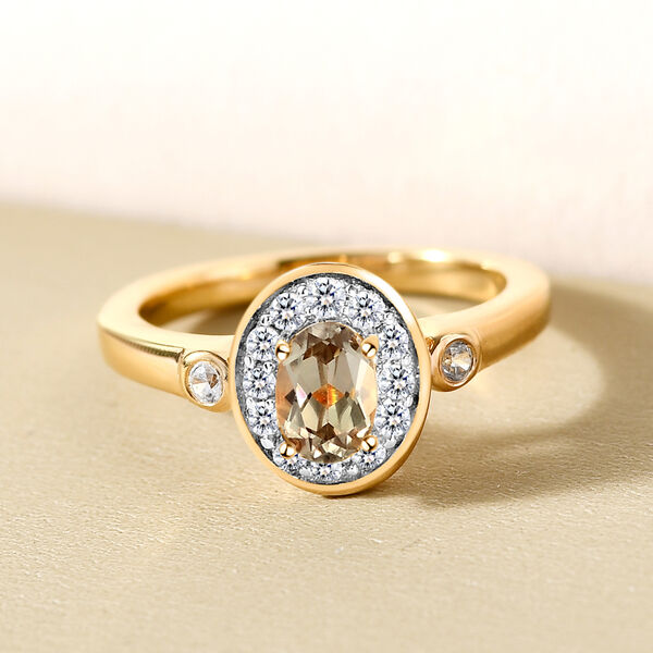 AAA Turkizit und wei&szlig;er Zirkon-Ring, 925 Silber Gelbgold Vermeil  ca. 0,79 ct image number 2
